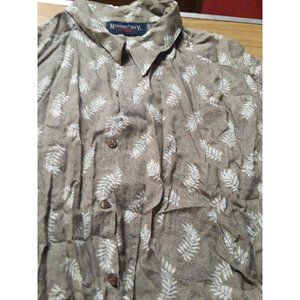 Marino Bay Natural Men's Short Sleeve Button Down Shirt Leaf Pattern Size L Gold